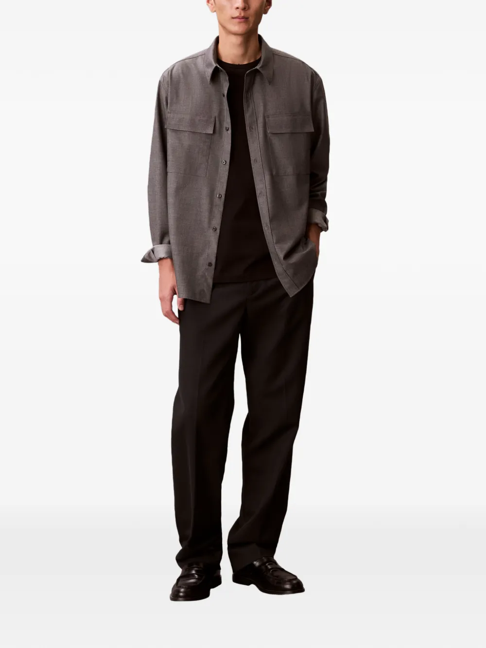 Calvin Klein Overhemd met borstzakken en knopen - Grijs