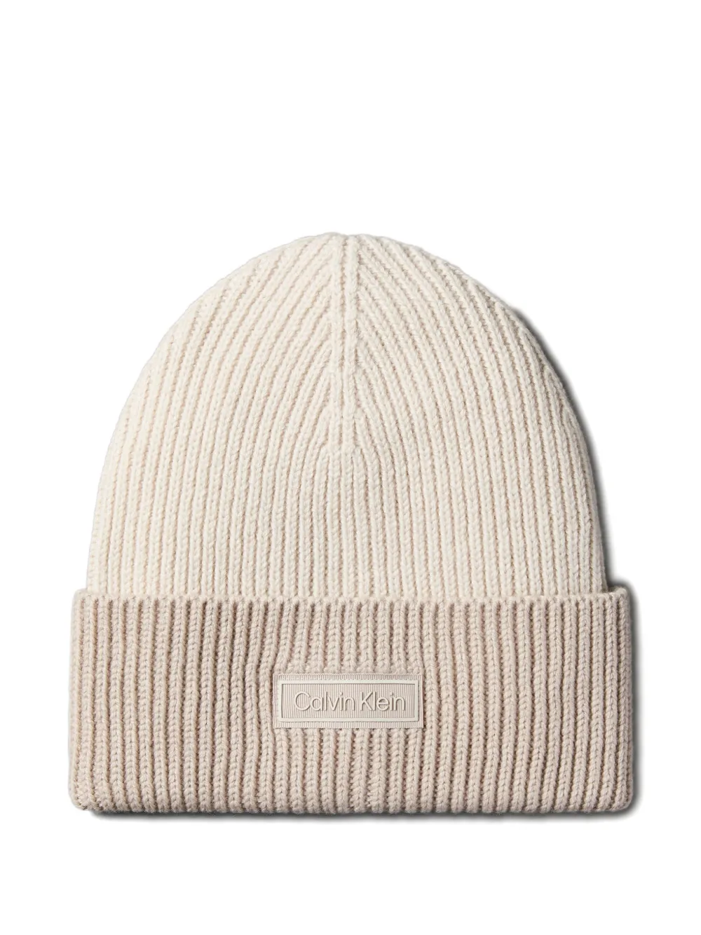 Calvin Klein ribbed logo-patch beanie hat | Neutrals | Image 1