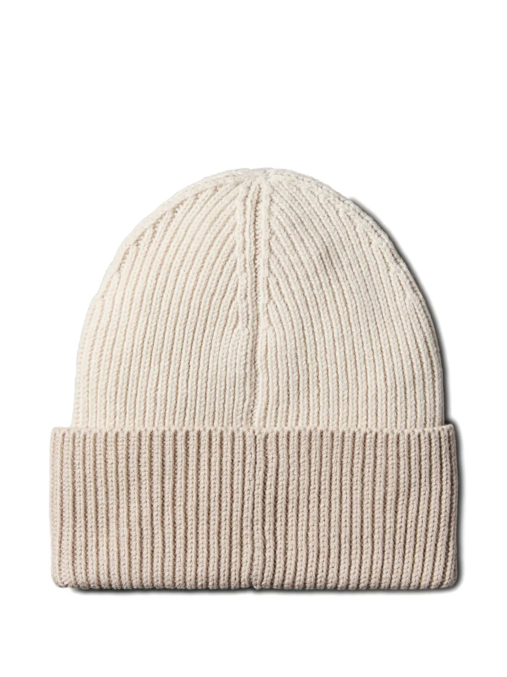 Calvin Klein ribbed logo-patch beanie hat - Beige
