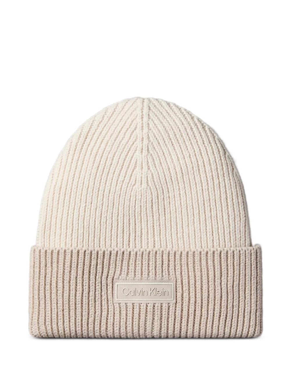 Calvin Klein ribbed logo-patch beanie hat | Neutrals | Image 1