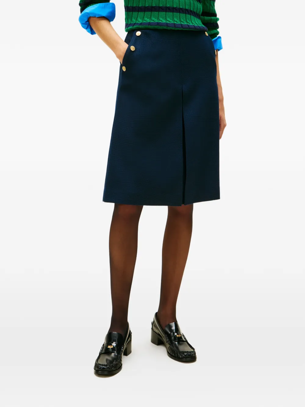 Tommy Hilfiger Midi-rok met A-lijn en knopen Blauw