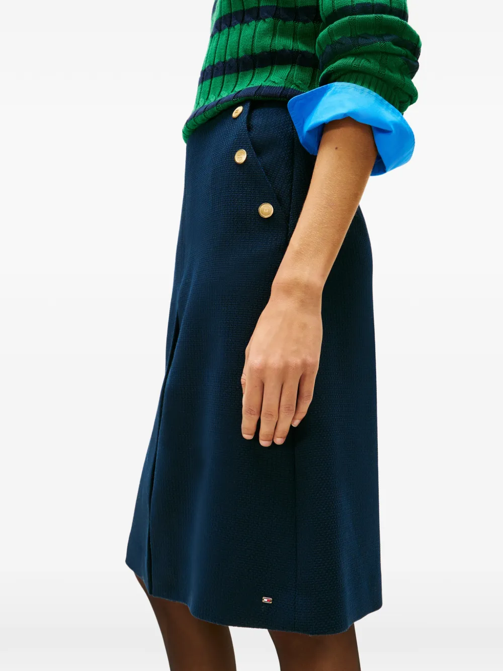 Tommy Hilfiger Midi-rok met A-lijn en knopen Blauw