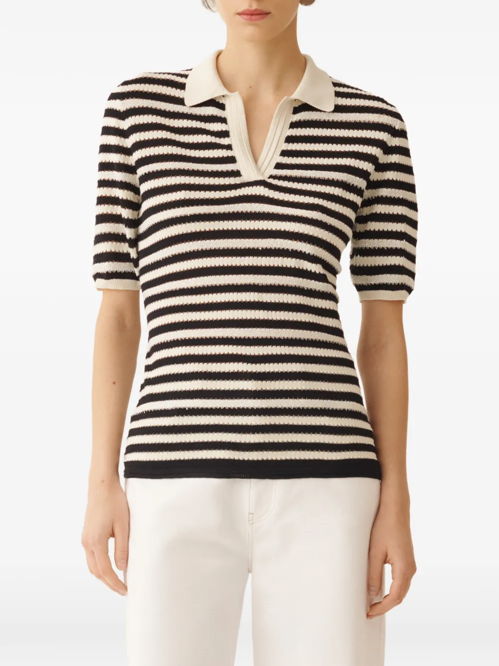 Fabiana Filippi Gestreepte top met V-hals Beige
