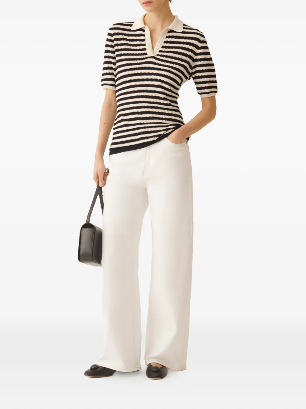 Fabiana Filippi Gestreepte top met V-hals Beige