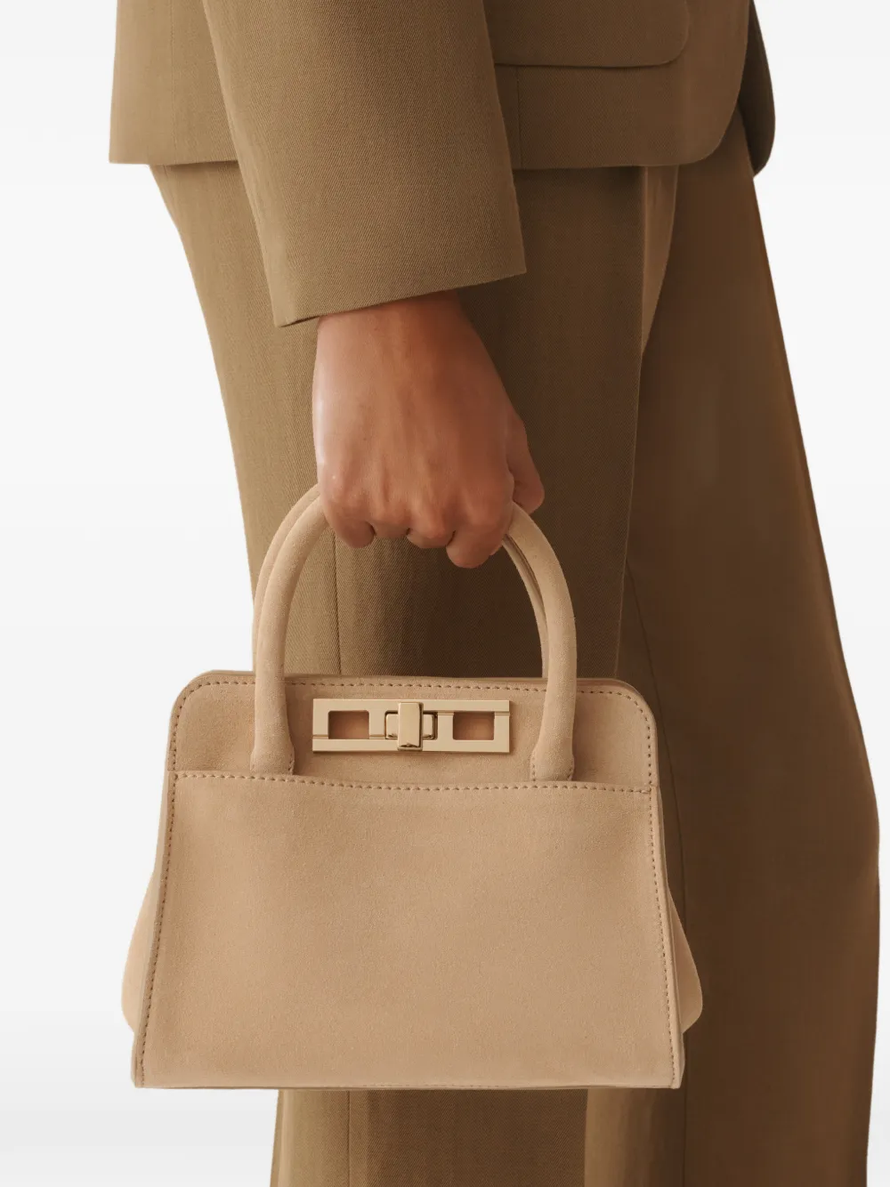 Fabiana Filippi Suède shopper met draaislot Beige