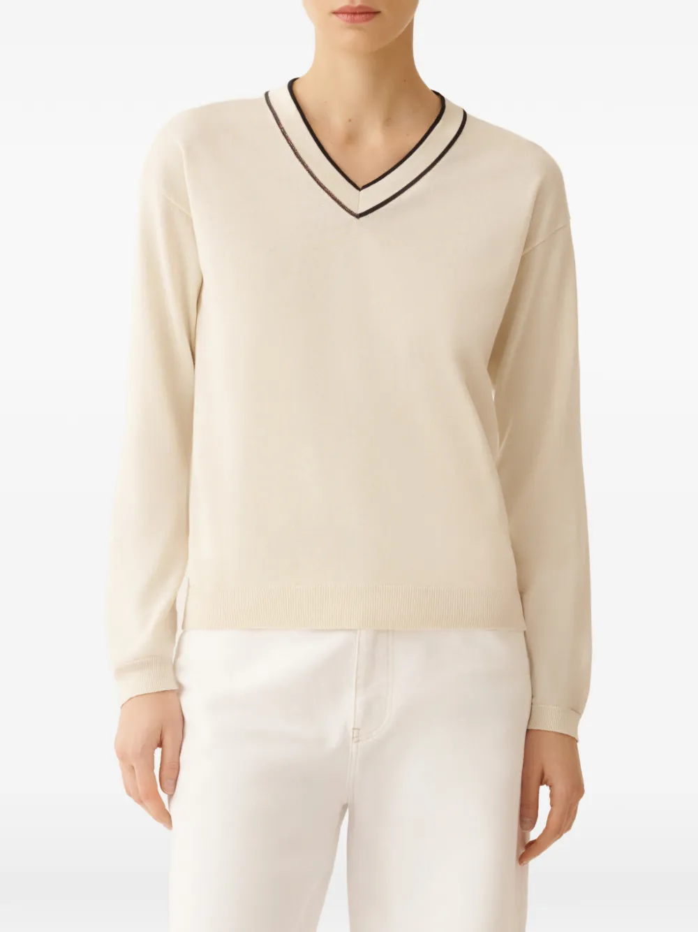 Fabiana Filippi Trui met V-hals en lange mouwen Beige