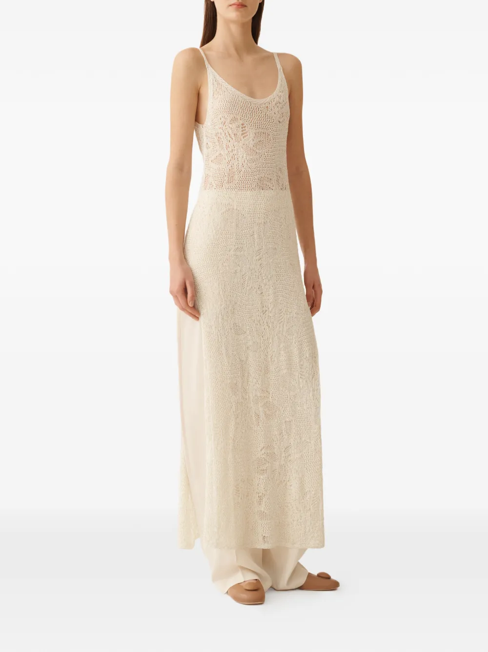 Fabiana Filippi Gehaakte midi-jurk met diepe ronde hals Beige