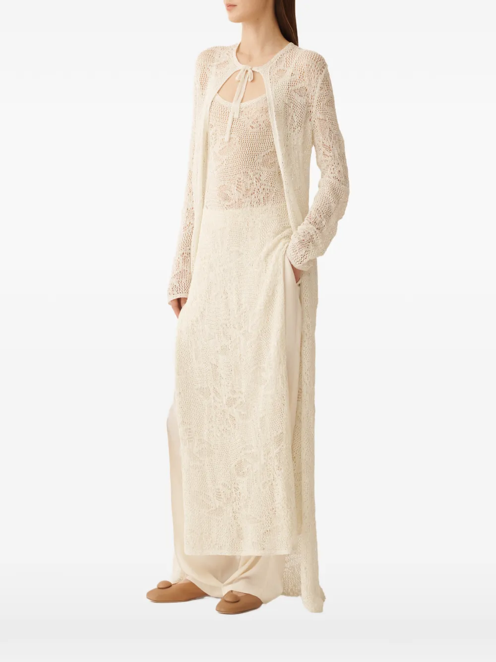 Fabiana Filippi Gehaakte midi-jurk met diepe ronde hals Beige