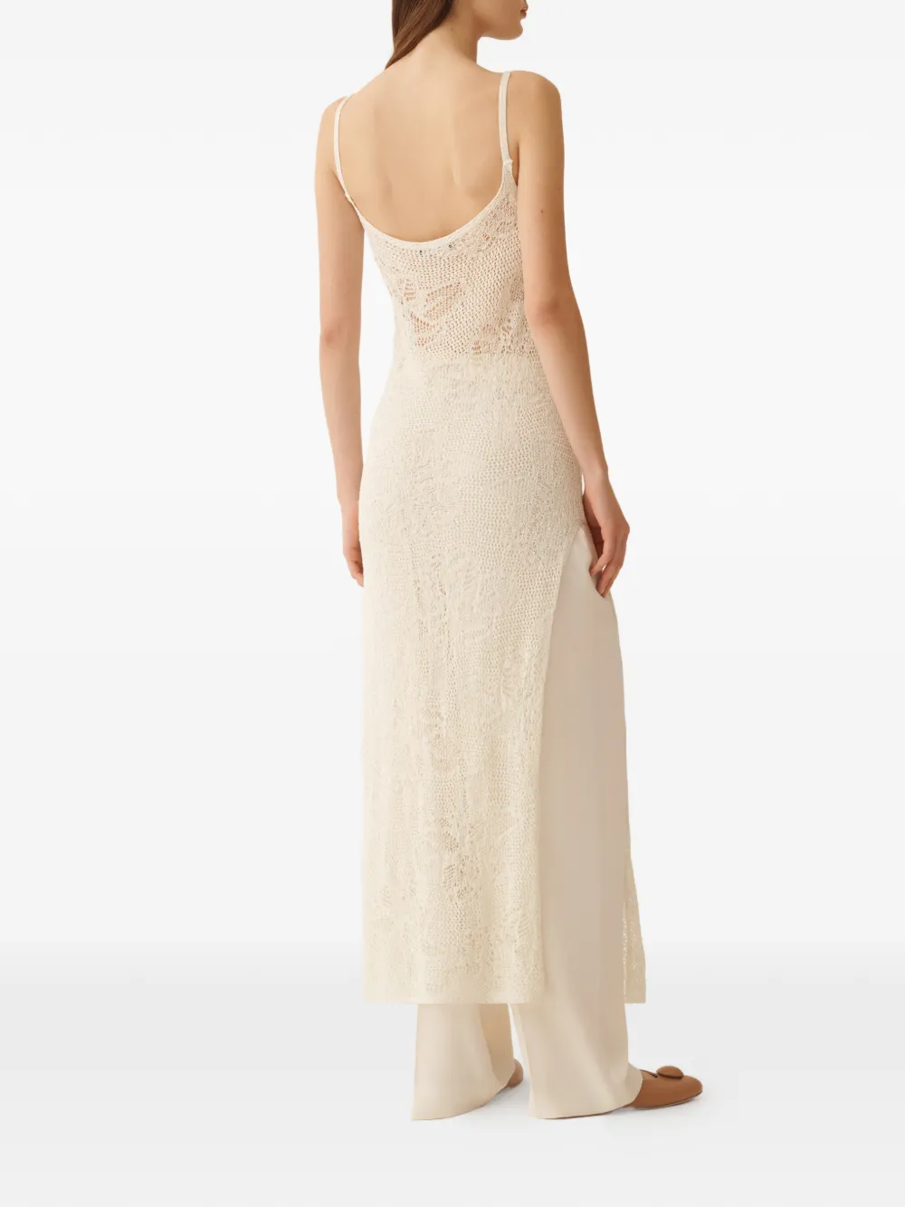 Fabiana Filippi Gehaakte midi-jurk met diepe ronde hals Beige