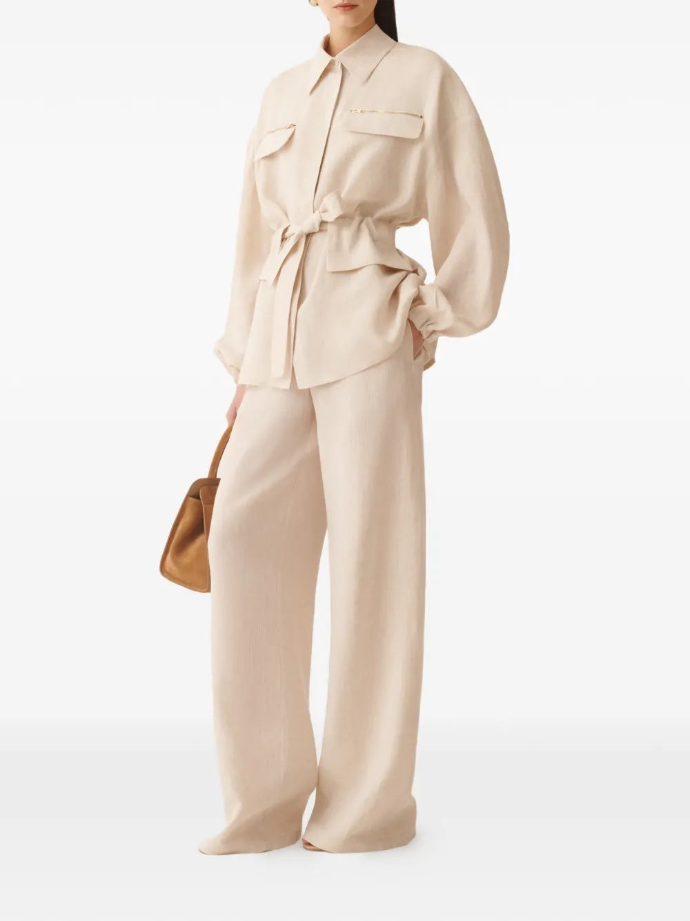 Fabiana Filippi Shirtjack met ceintuur en rits Beige