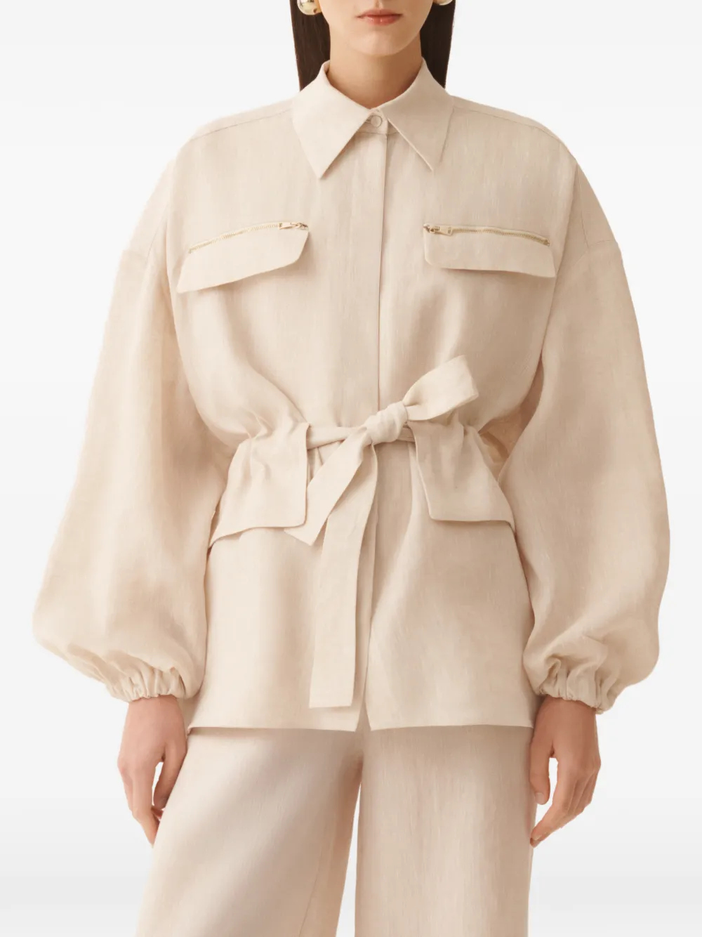 Fabiana Filippi Shirtjack met ceintuur en rits Beige