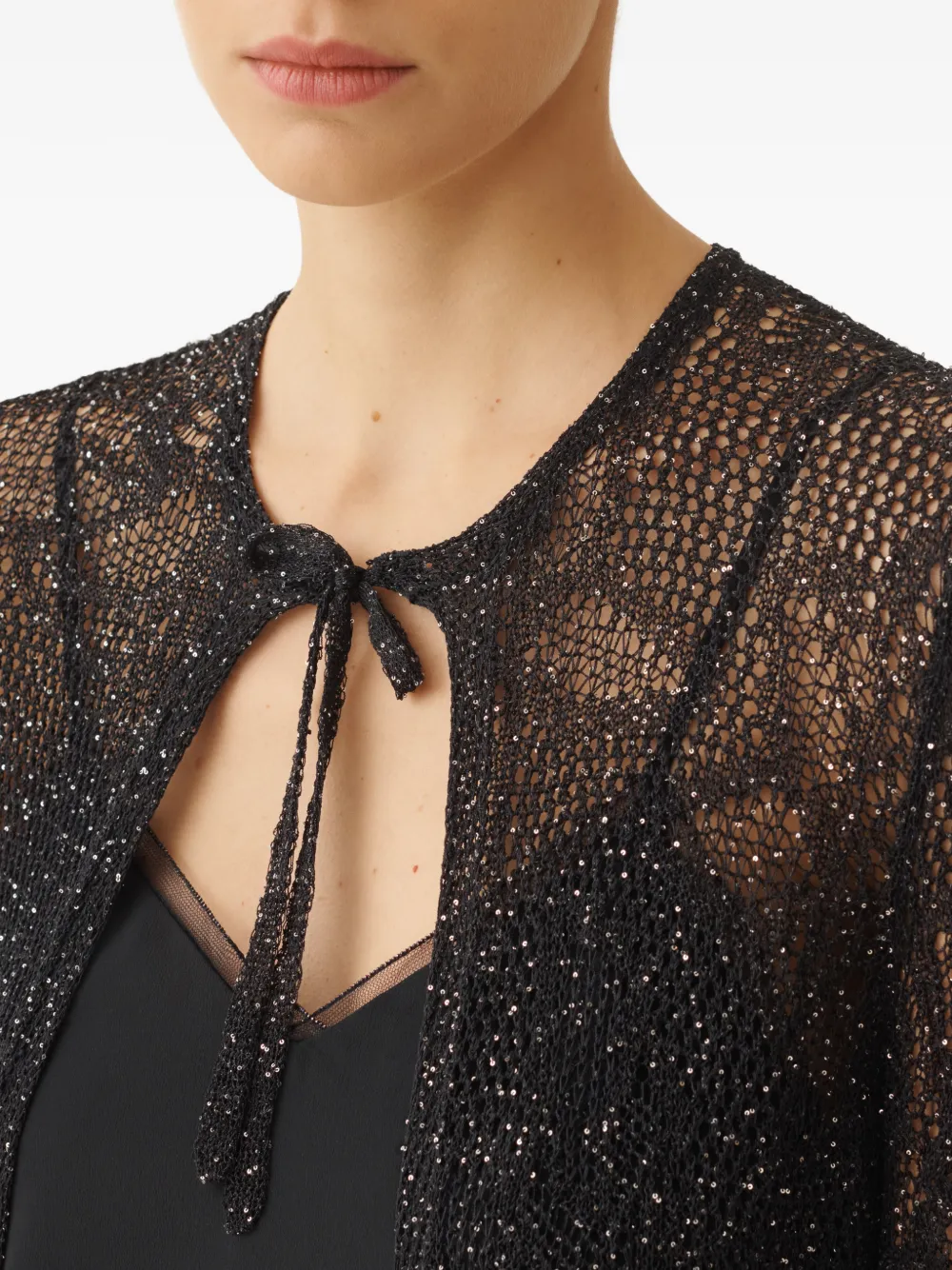 Fabiana Filippi open-knit tie-fastening Long Cardigan | Black