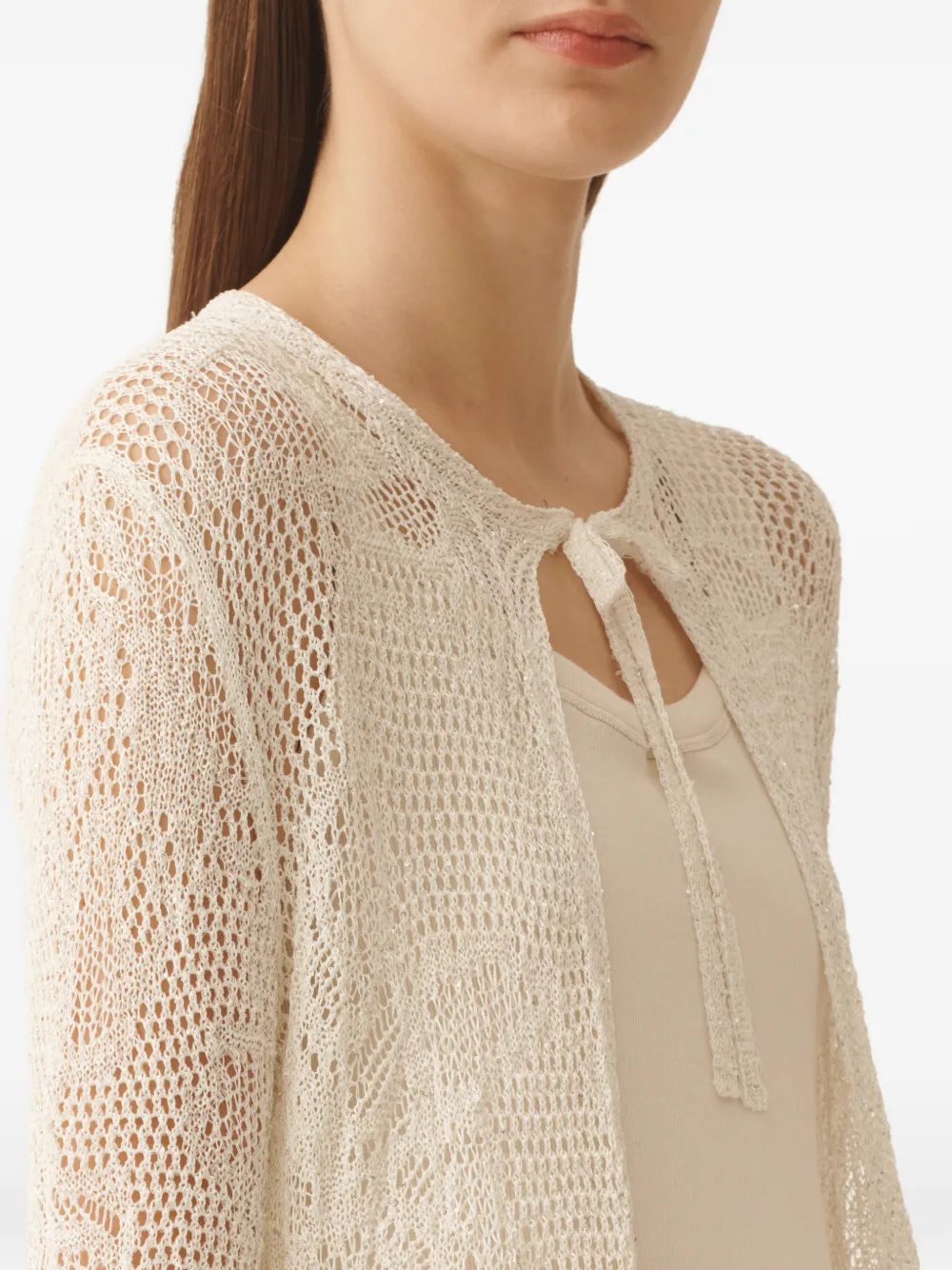 Long-Sleeve Tie-Neck Cardi-Coat