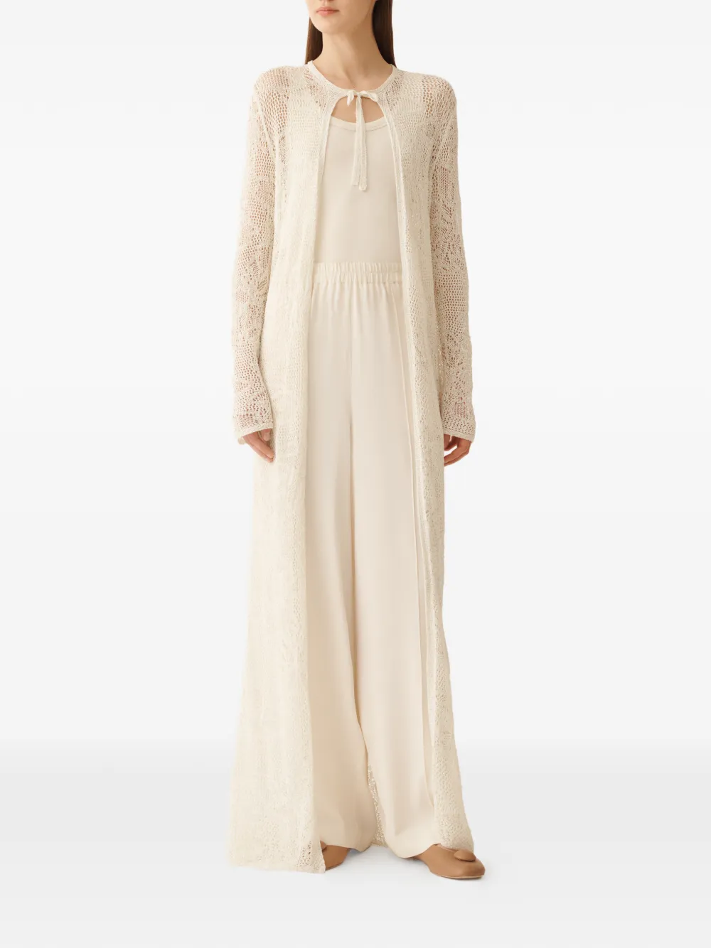 Long-Sleeve Tie-Neck Cardi-Coat