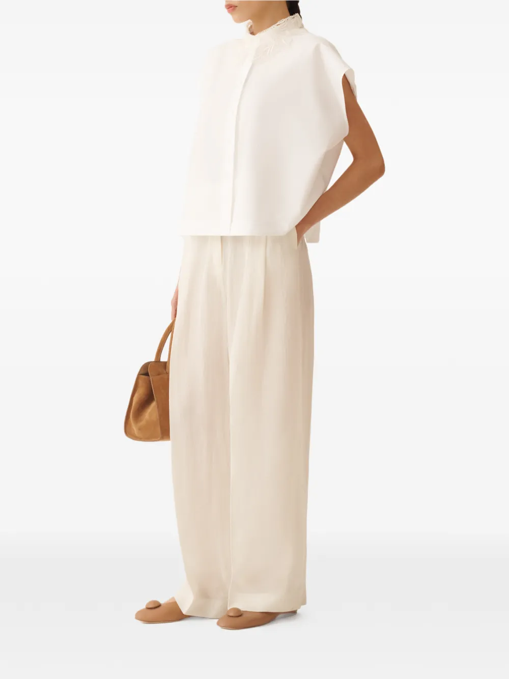 Fabiana Filippi Blouse met kraag en kant Wit