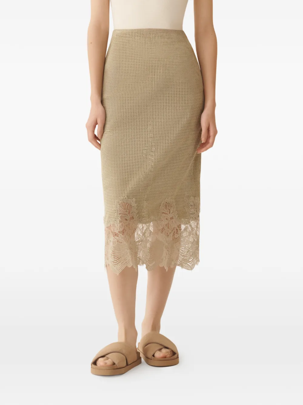 Fabiana Filippi Midi-rok met kanten detail en geperforeerde details Beige