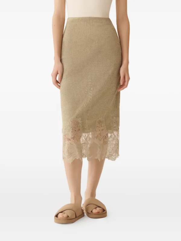 Fabiana Filippi lace-detail Perforated Midi Skirt | Neutrals