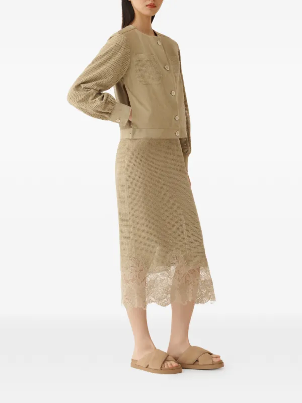 Fabiana Filippi lace-detail Perforated Midi Skirt | Neutrals