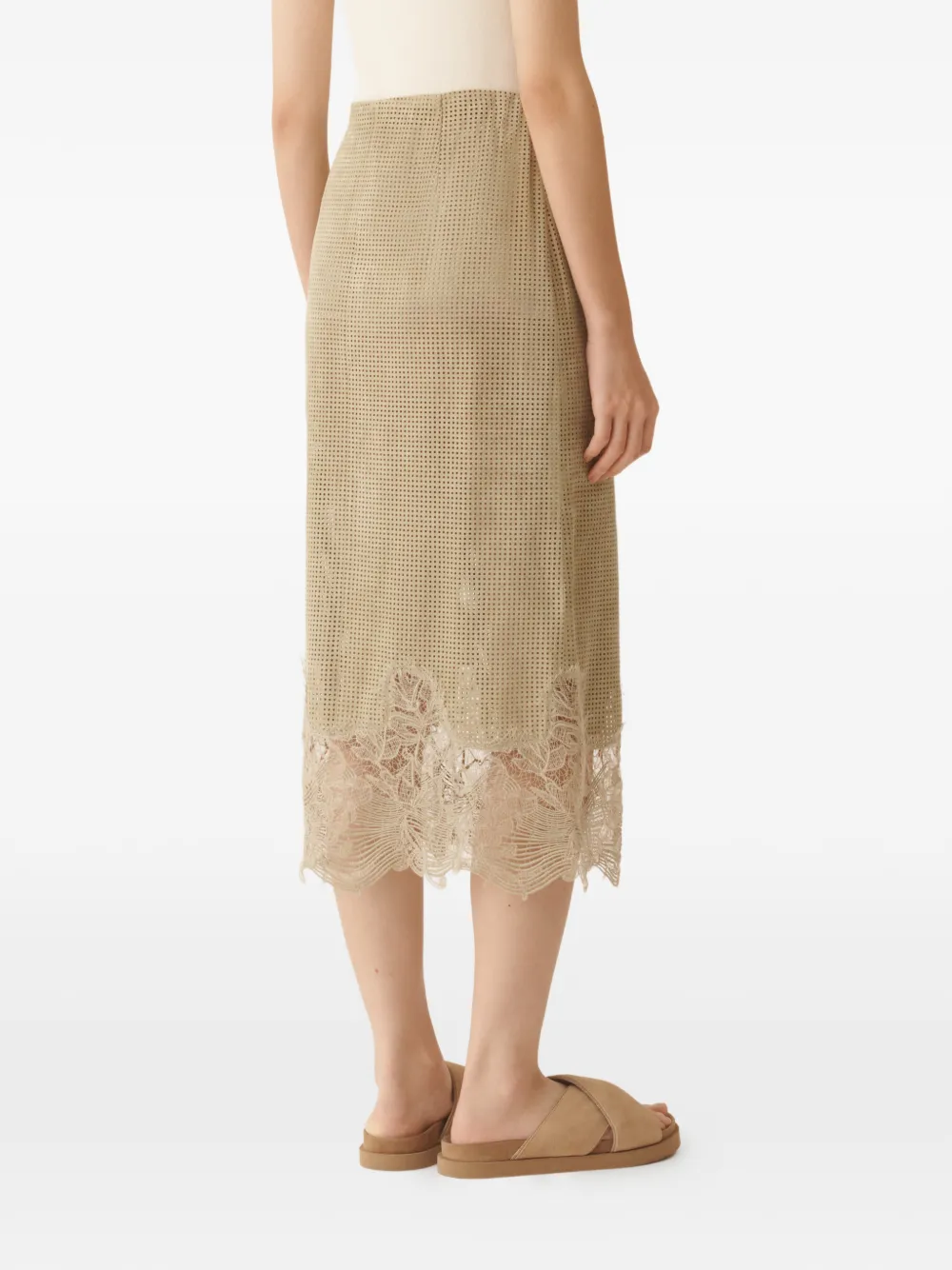 Fabiana Filippi Midi-rok met kanten detail en geperforeerde details Beige