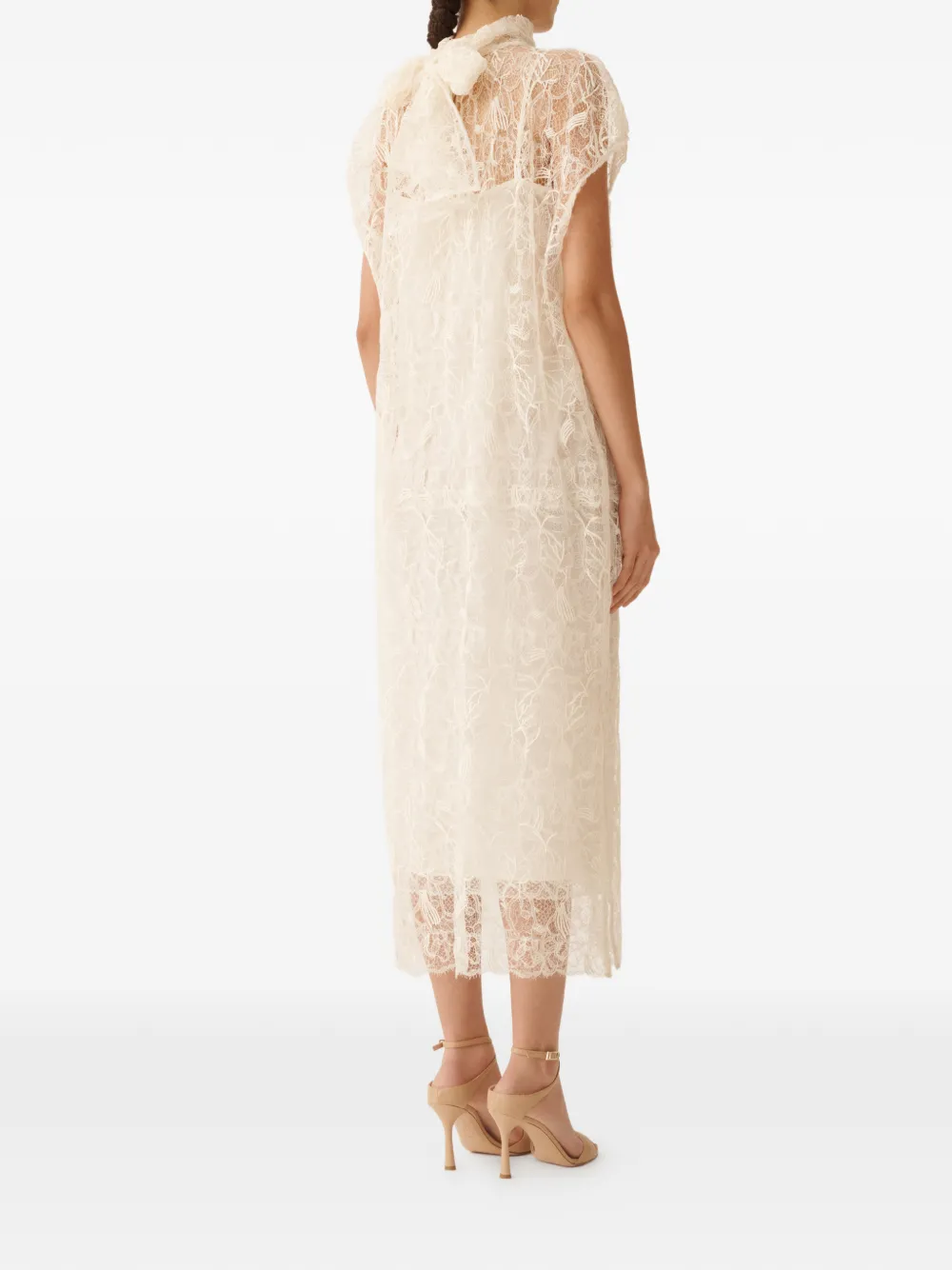Fabiana Filippi Jurk met strik van kant Beige