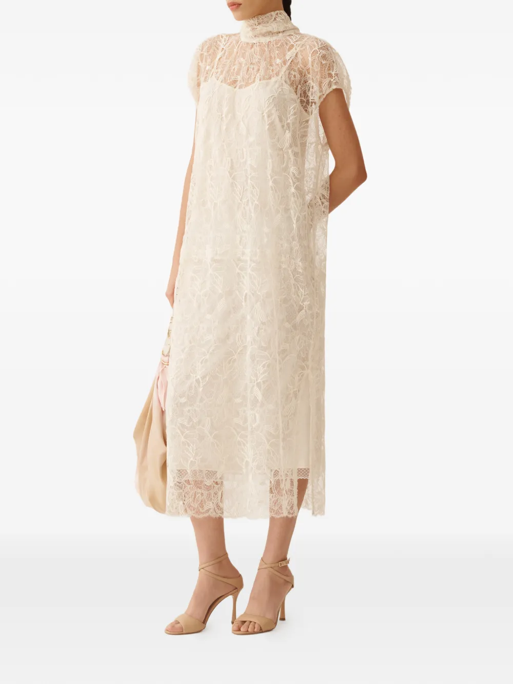 Fabiana Filippi Jurk met strik van kant Beige