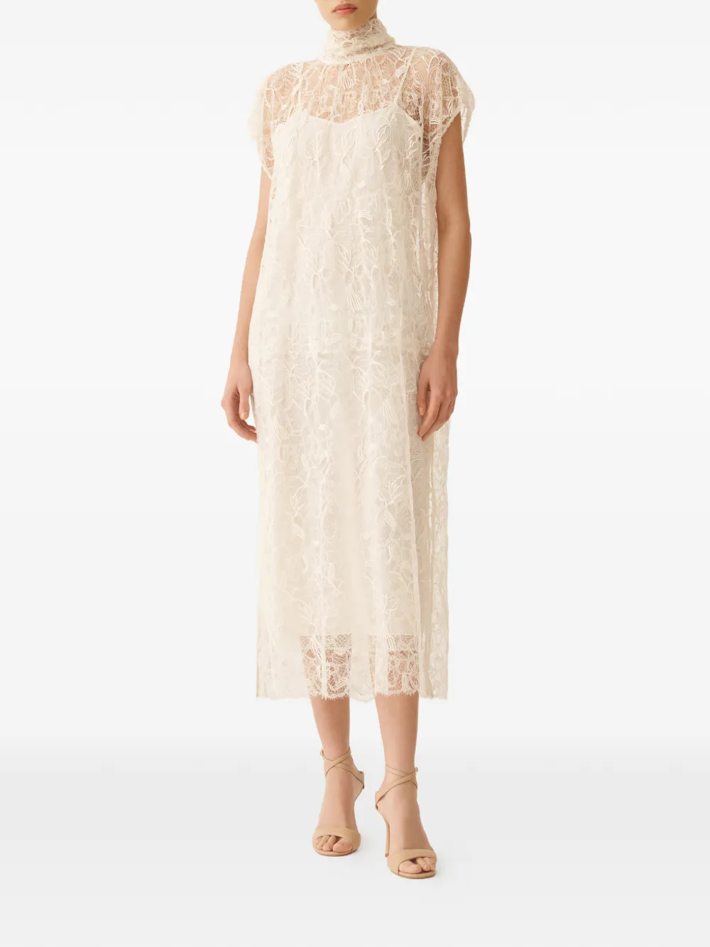 Fabiana Filippi Jurk met strik van kant Beige