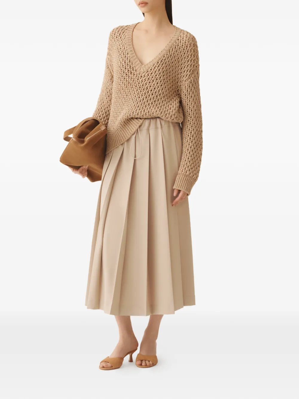 Fabiana Filippi pleated drawstring midi skirt - Beige