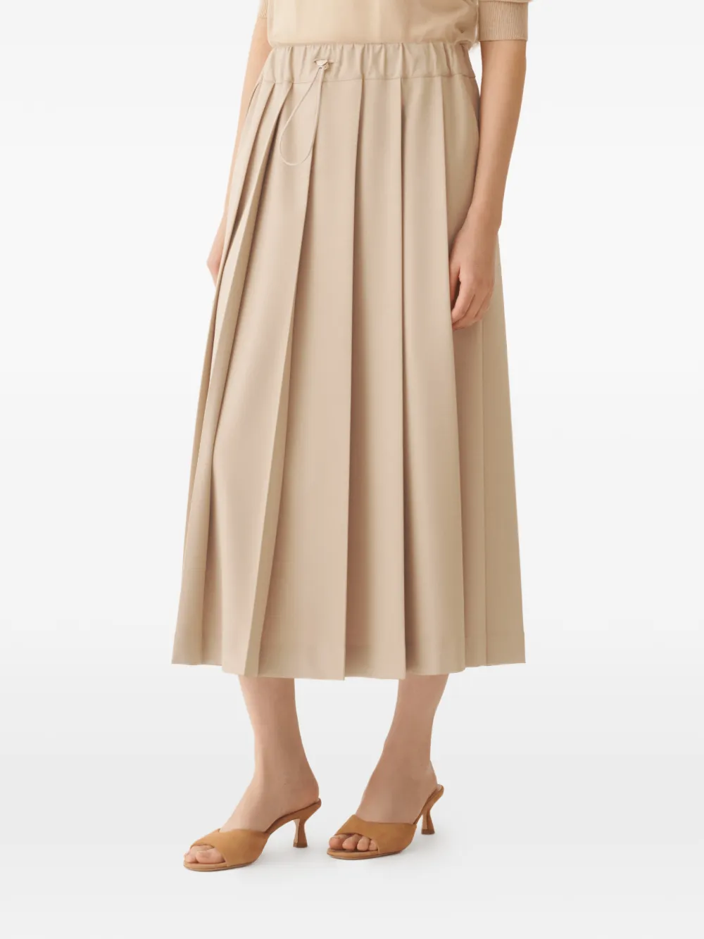  Fabiana Filippi Pleated Drawstring Midi Skirt - Neutrals 