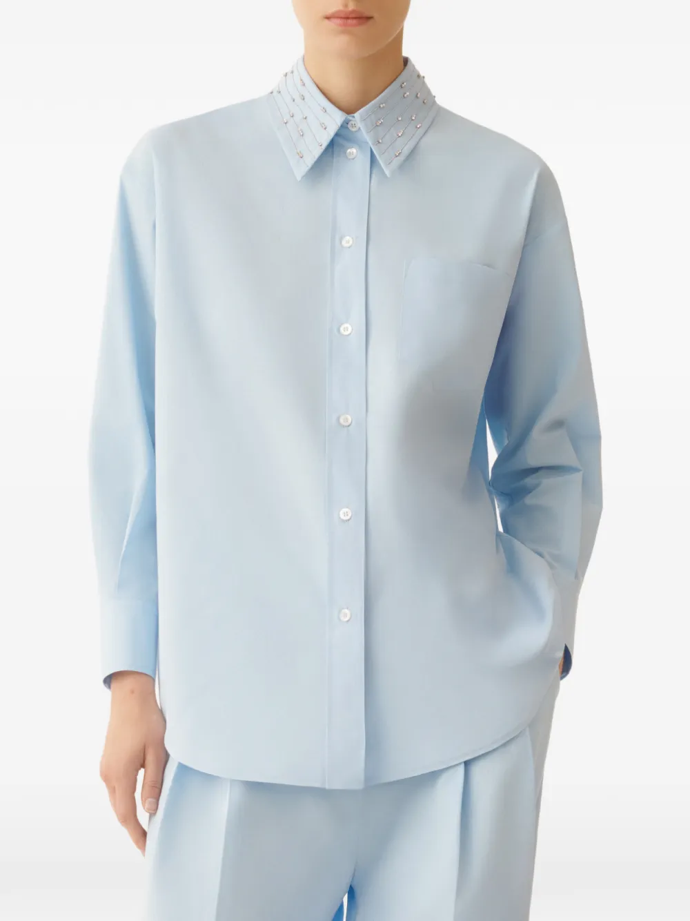Fabiana Filippi Blouse met verfraaide kraag Blauw