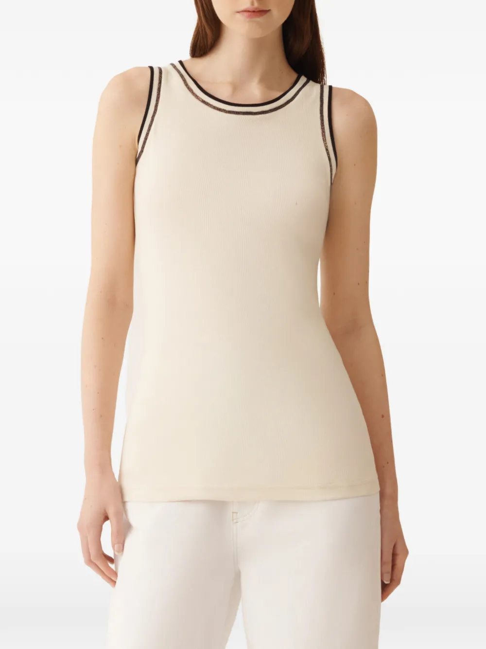 Fabiana Filippi Mouwloze top met ronde hals Beige
