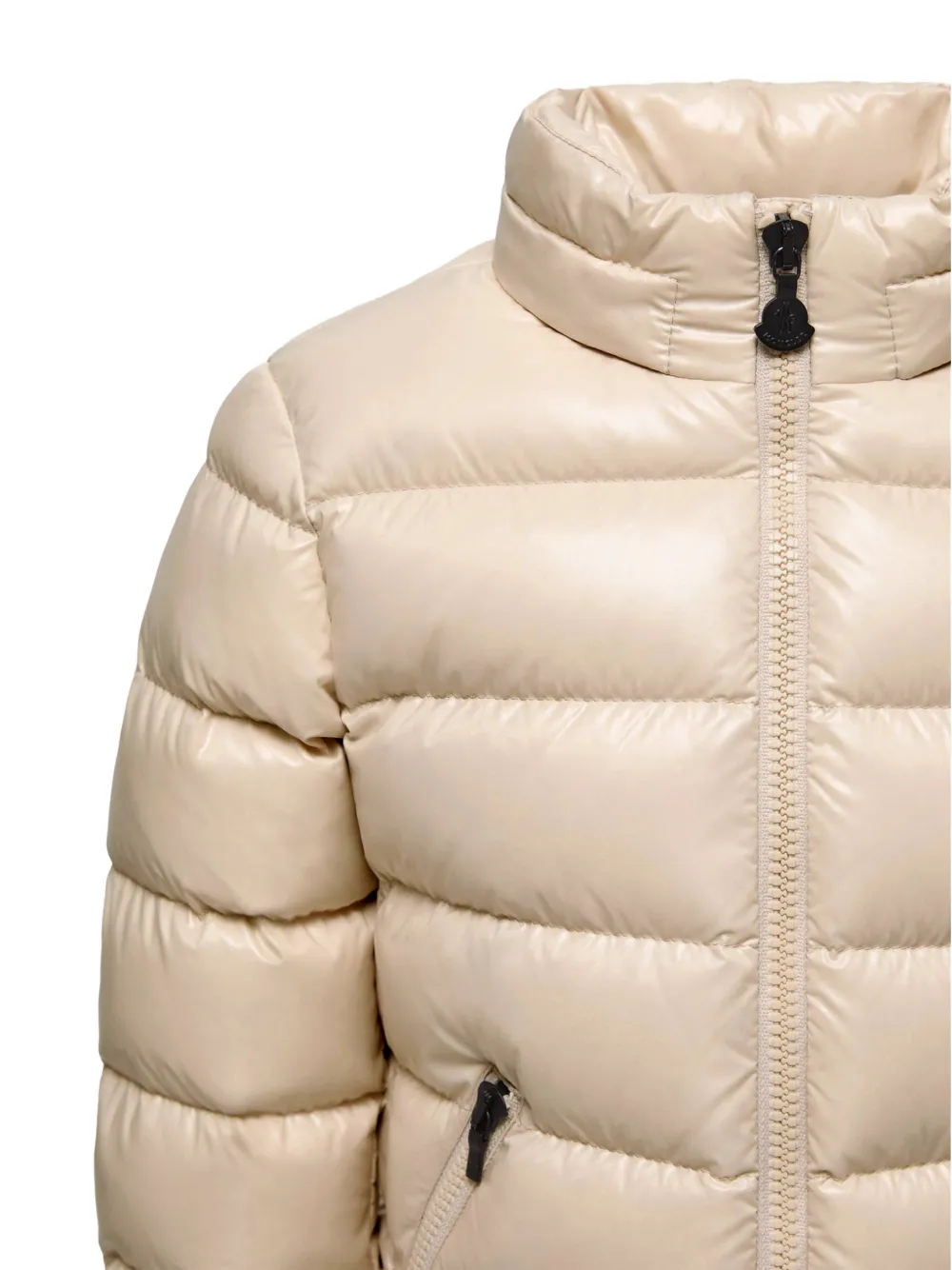 Moncler Enfant Badyf jack met capuchon en afwerking van imitatiebont Beige