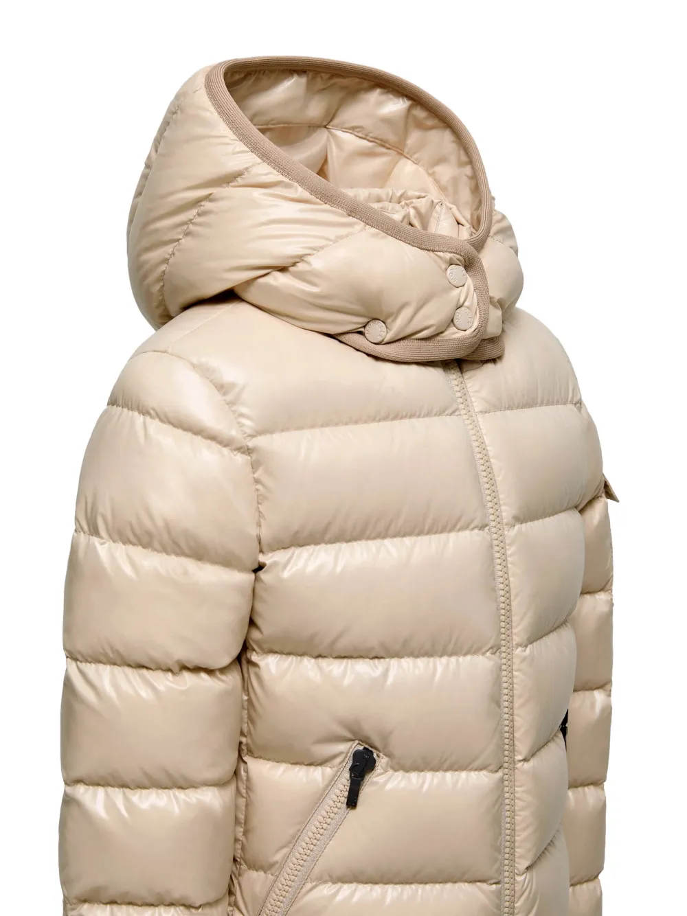 Moncler Enfant Badyf jack met capuchon en afwerking van imitatiebont Beige