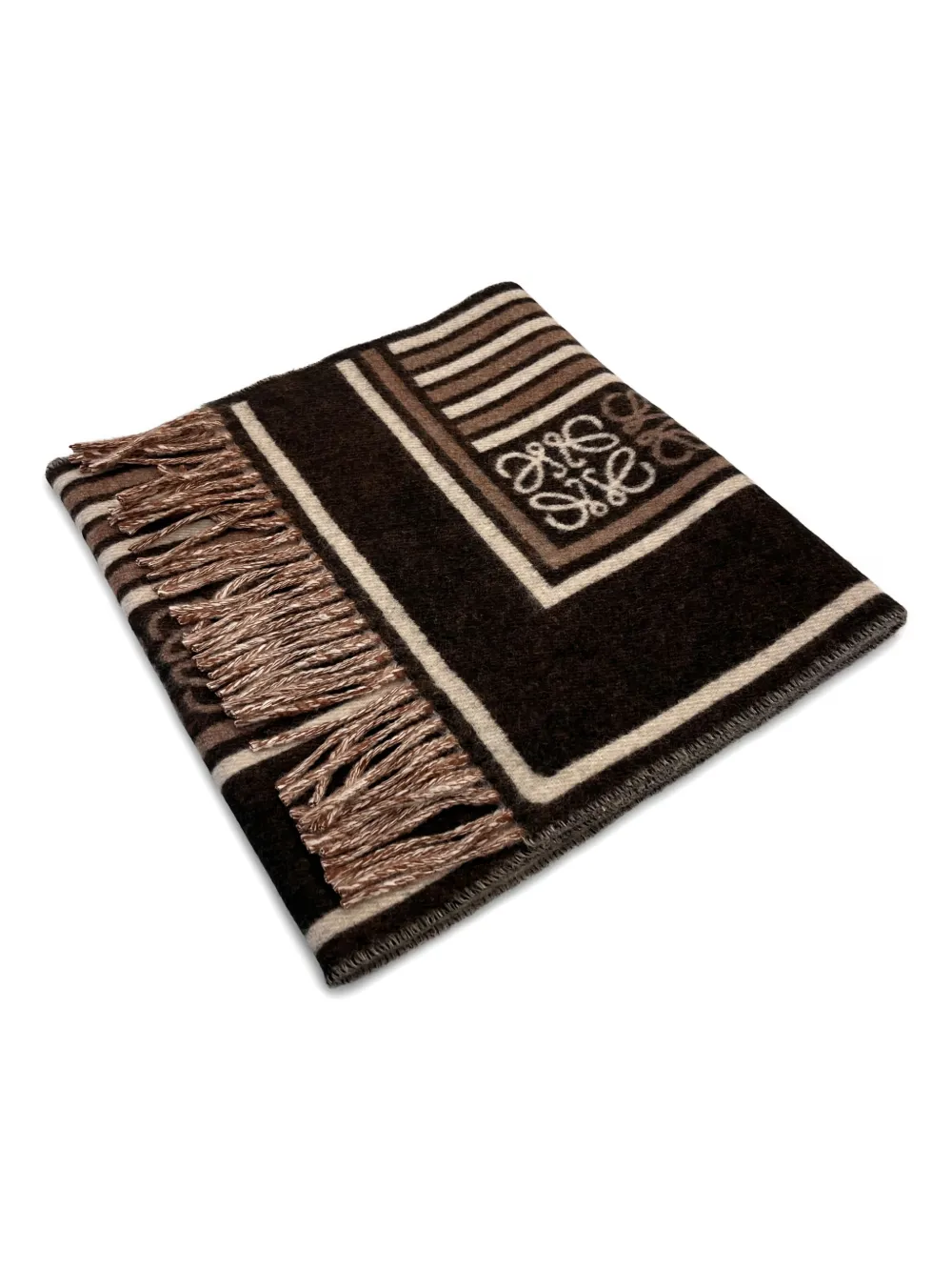 Loewe Fringed Logo Scarf In Brown