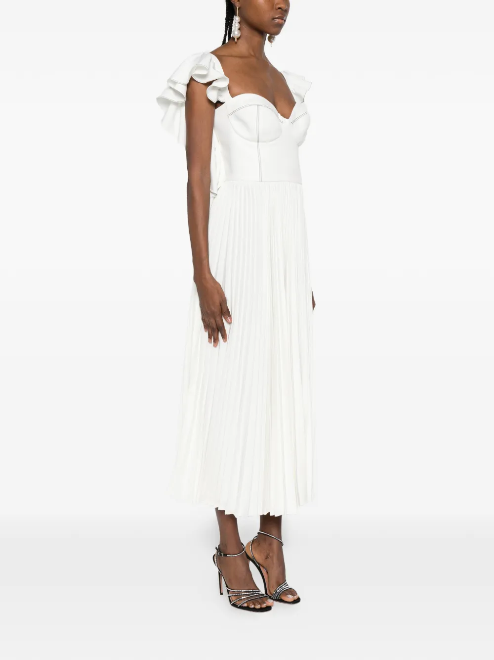  Parlor Ruffled Pleated Midi Dress - White 