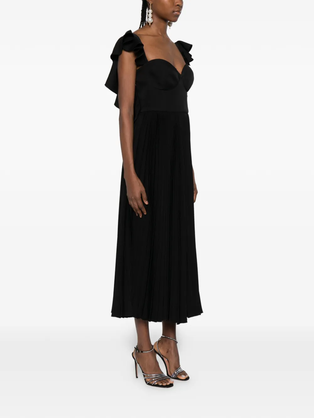  Parlor Ruffled Pleated Midi Dress - Black 