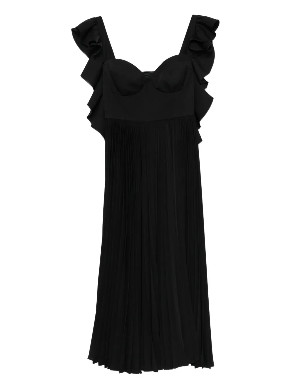 Parlor Ruffled Pleated Midi Dress In Black