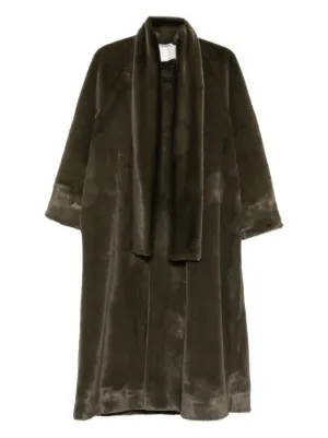 FENDI leather-sleeves Wool Coat | Green | FARFETCH