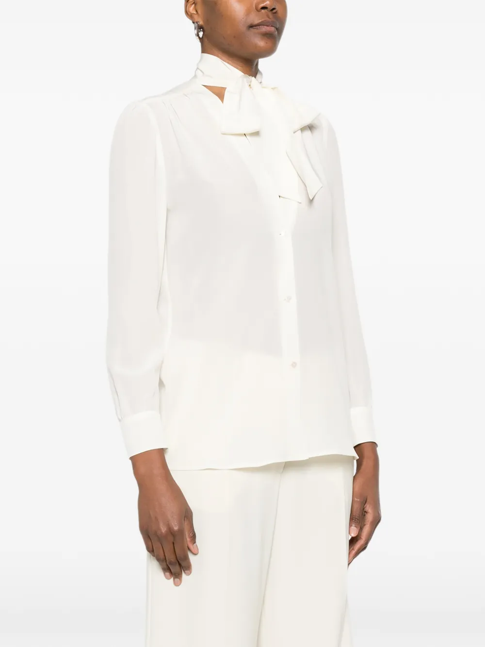  Nili Lotan Colt Tie-neck Shirt - Neutrals 