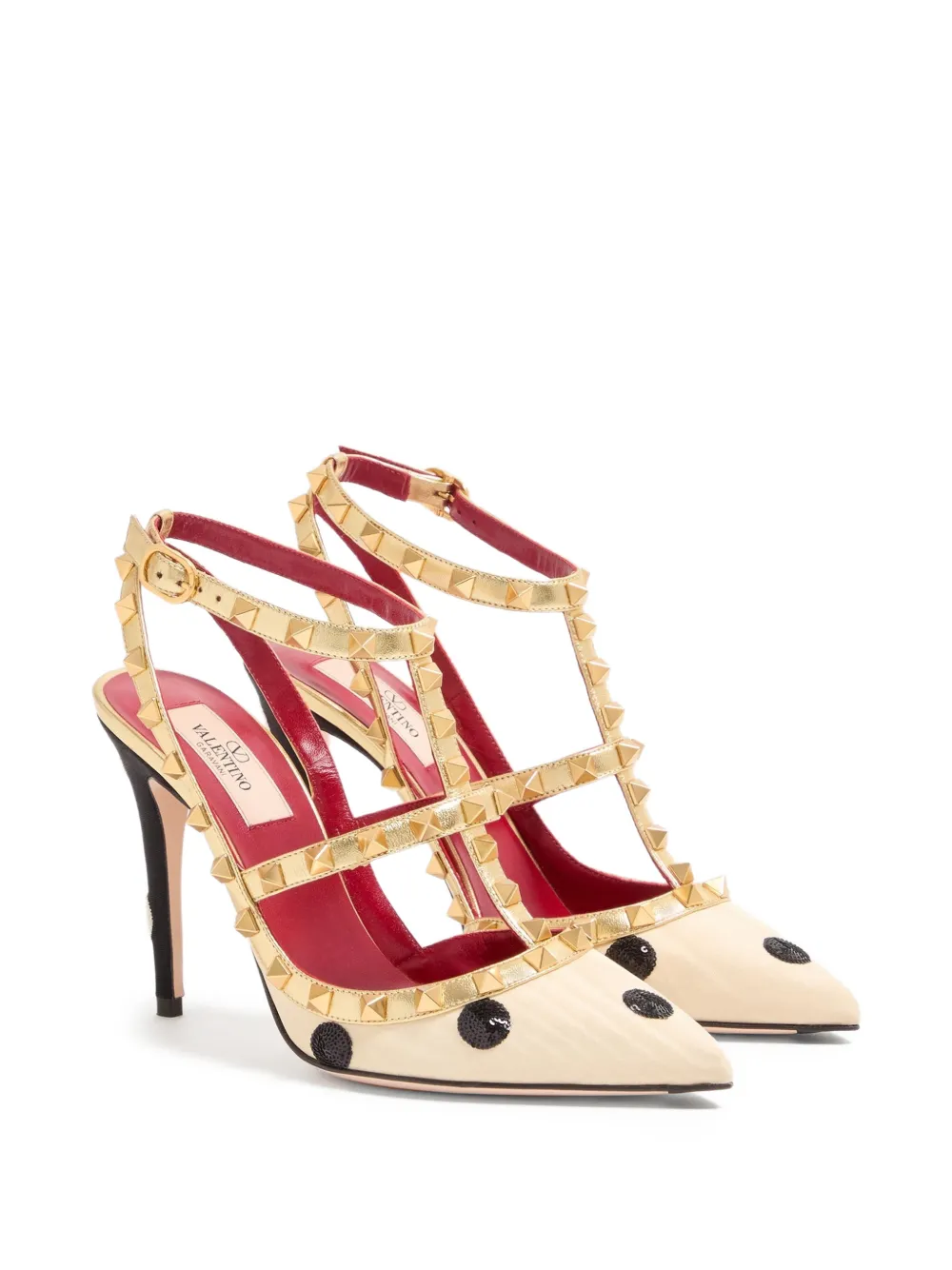 Valentino Garavani Rockstud Pumps met Plus de Pois borduurwerk 100 mm Beige