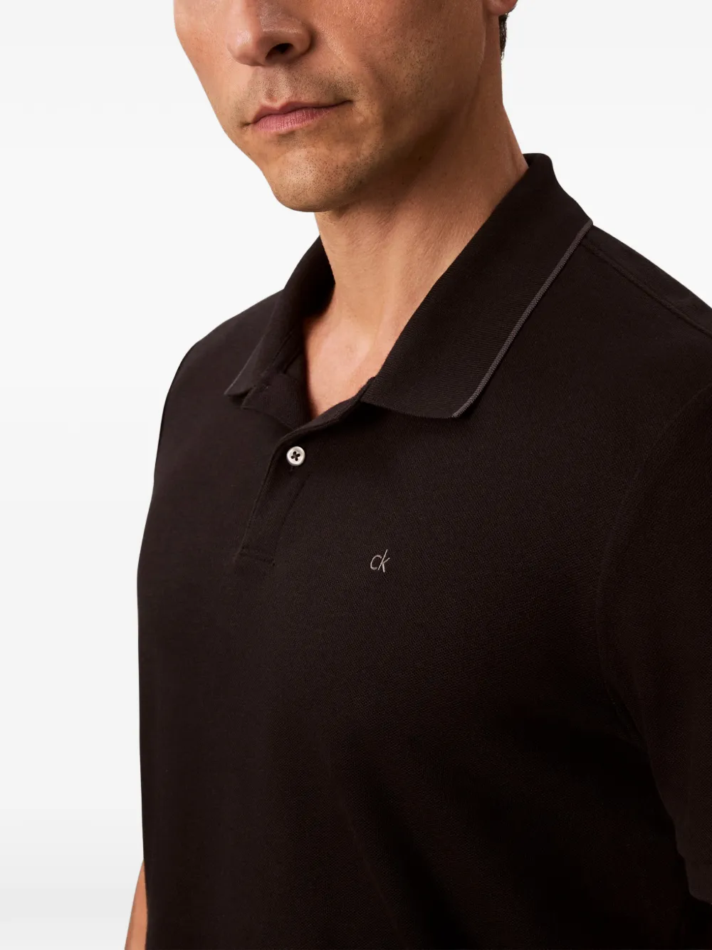 Calvin Klein Logo-embroidered Polo Shirt In Black