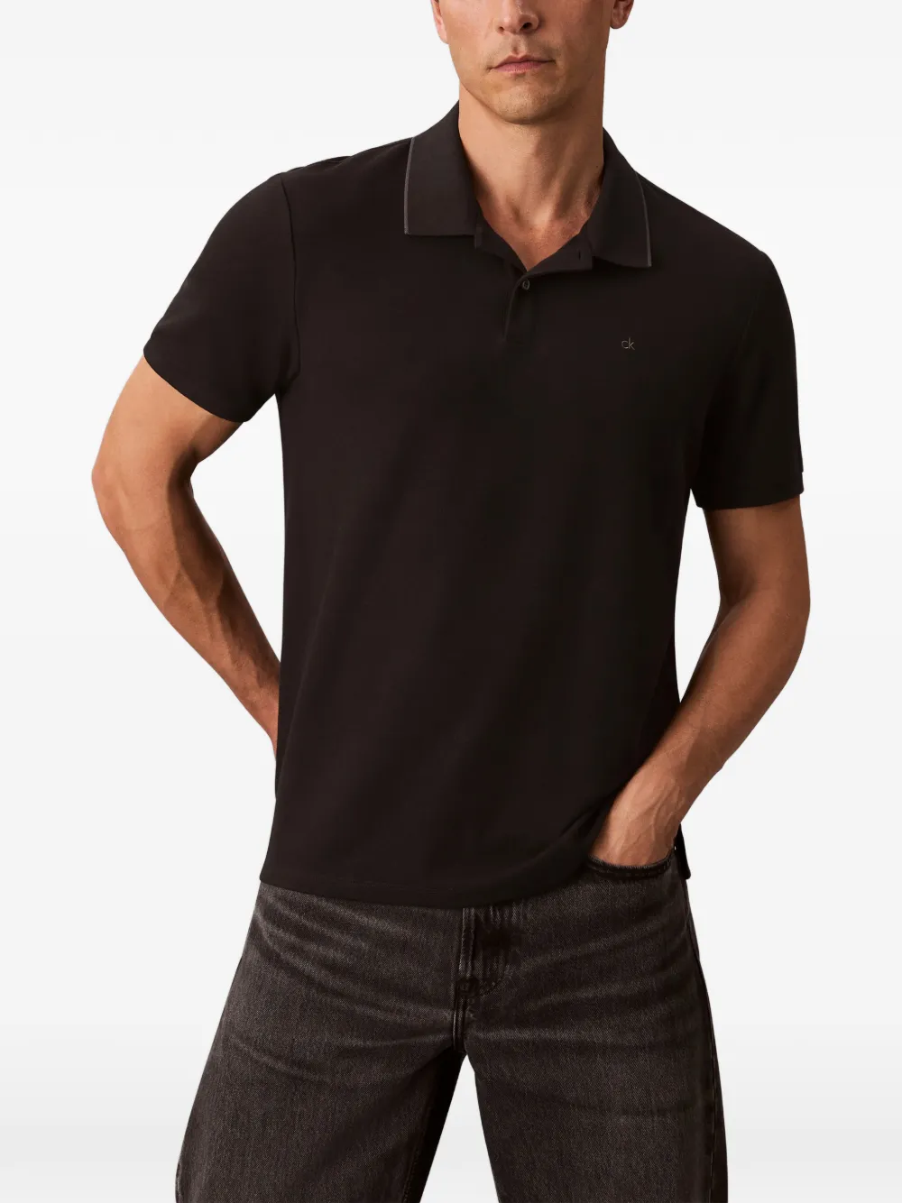 Calvin Klein Logo-embroidered Polo Shirt In Black