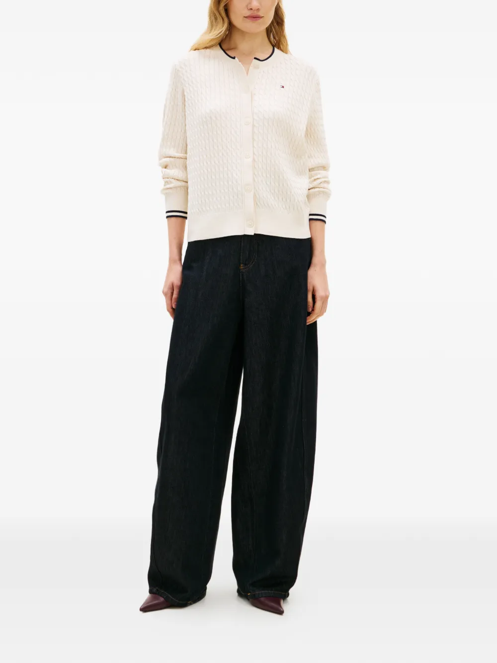  Tommy Hilfiger Crew-neck Cable-knit Cardigan - Neutrals 