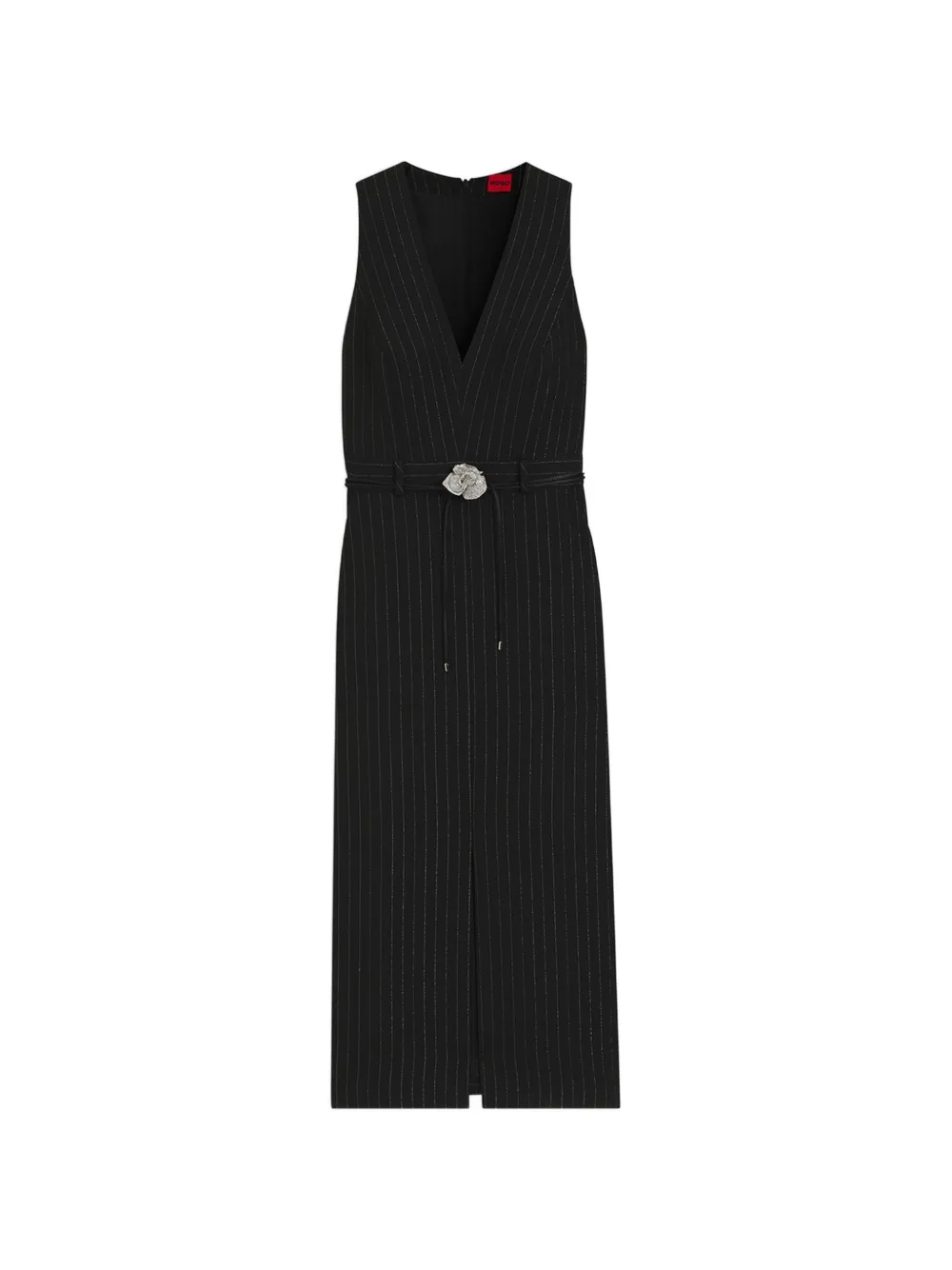 HUGO Blumenverziertes Midikleid mit Nadelstreifen - Schwarz