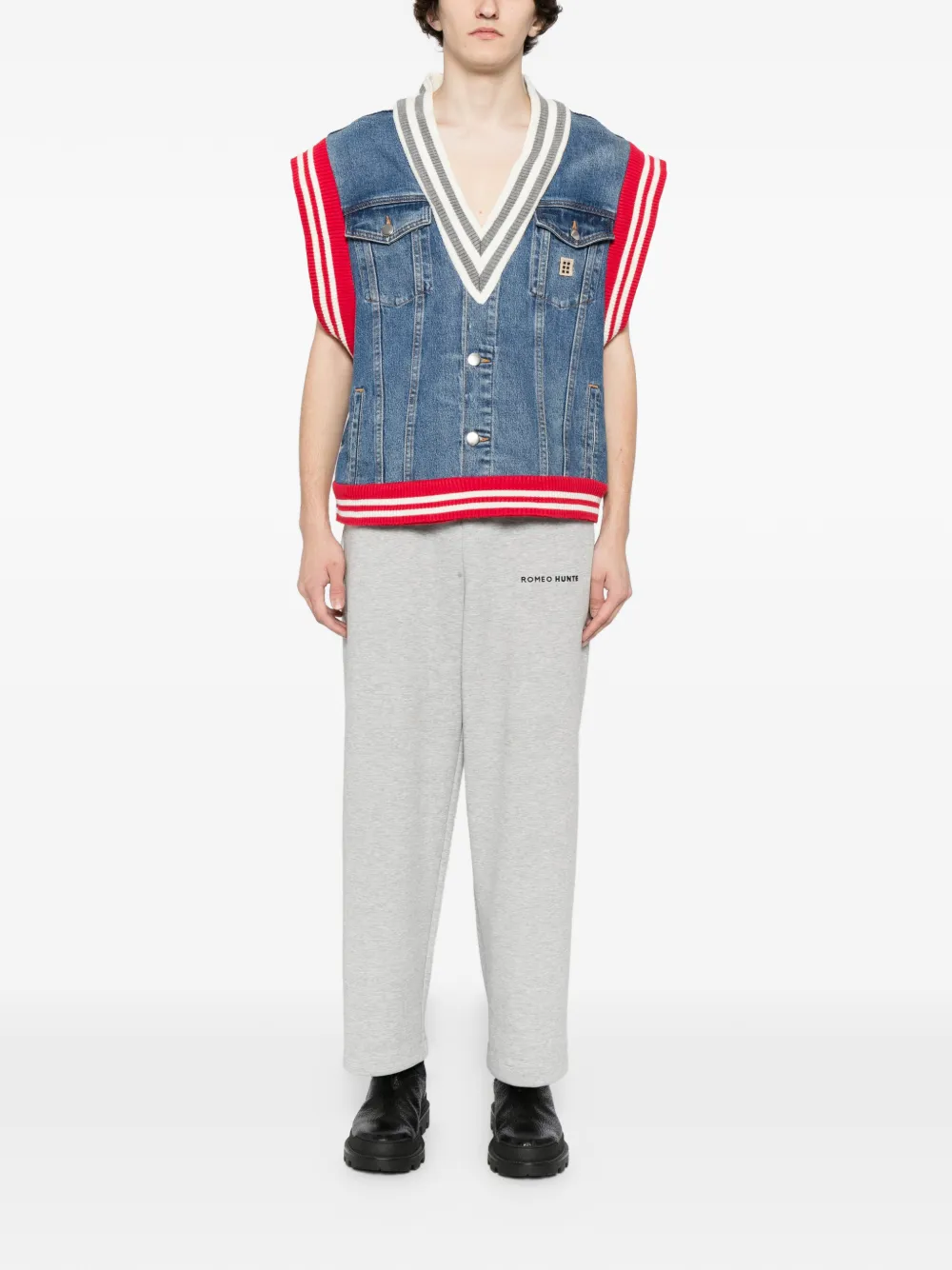 ROMEO HUNTE Varsity denim gilet Blauw