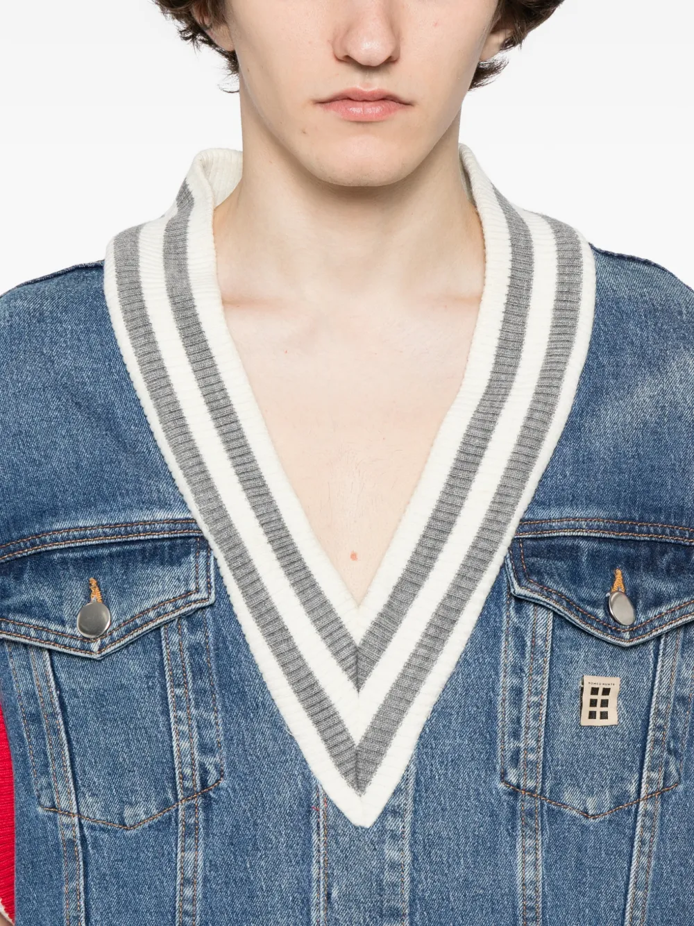 ROMEO HUNTE Varsity denim gilet Blauw