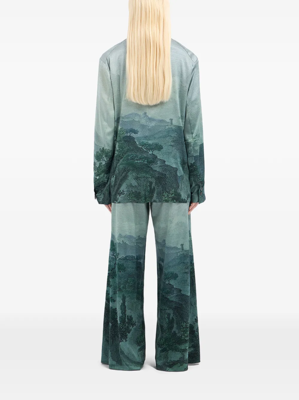 Pierre-louis Mascia Adastrgum Double-breasted Landscape-printed Jacket In Green