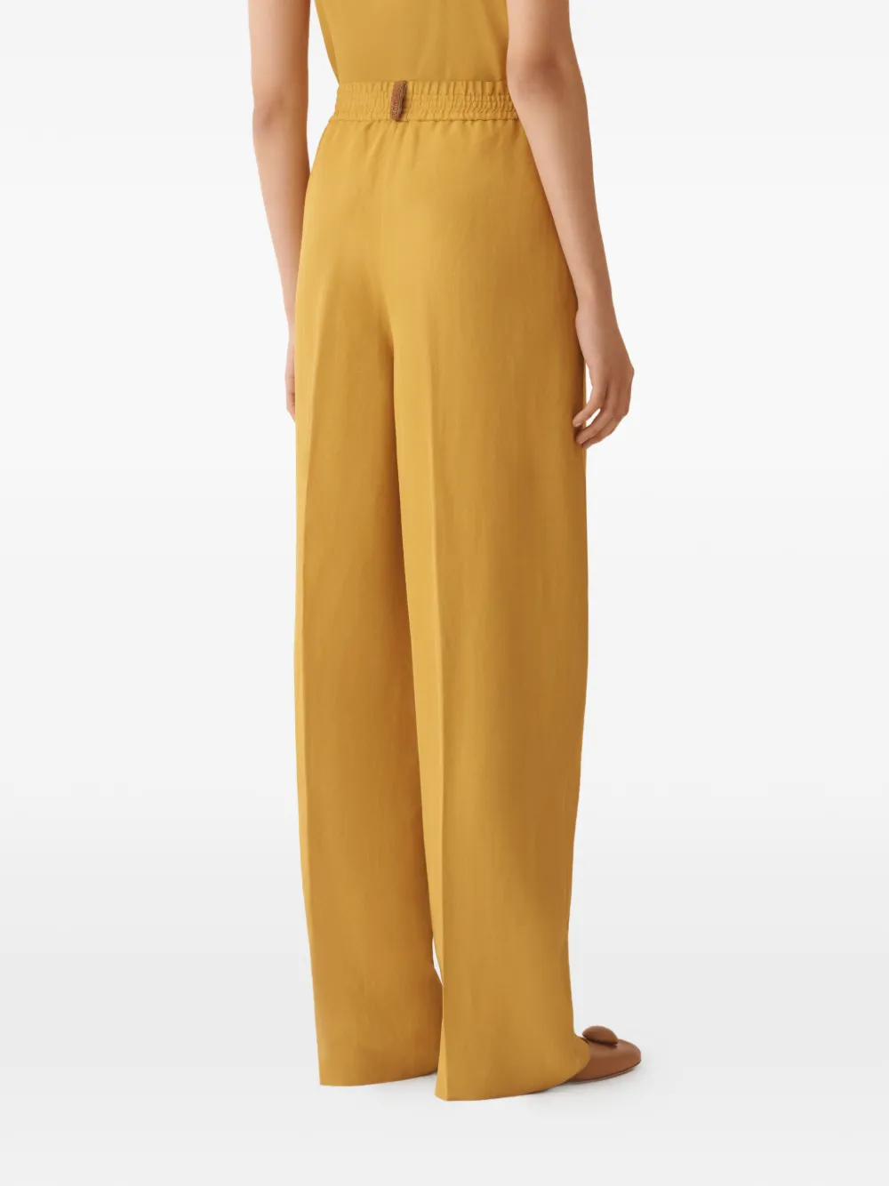 Fabiana Filippi Broek met elastische tailleband en zak Geel