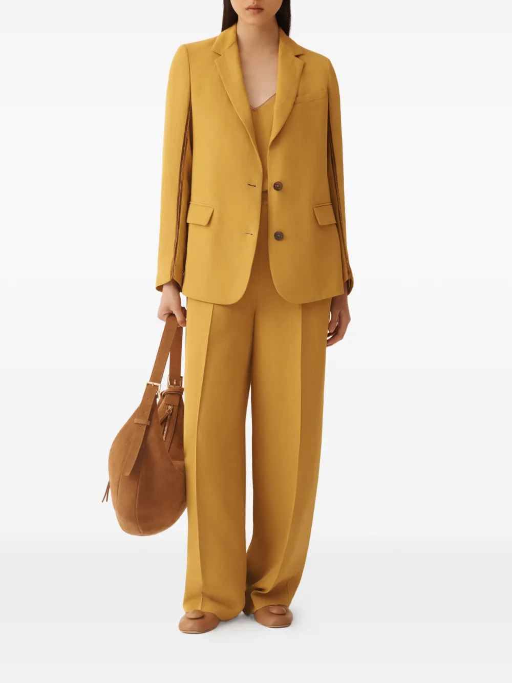 Fabiana Filippi Broek met elastische tailleband en zak Geel