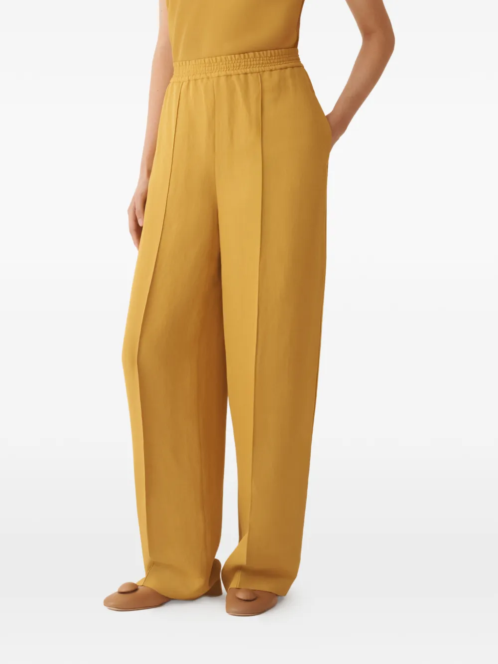 Fabiana Filippi Broek met elastische tailleband en zak Geel