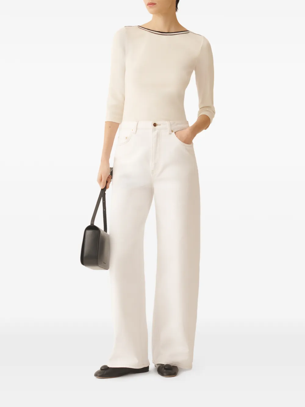Fabiana Filippi Top met boothals en gestreept detail Beige